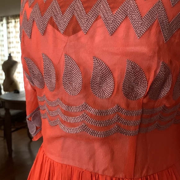 Tracy Reese Women's Silk Short Sleeve Dress Anthropologie Tangerine Flicker - Picture 4 of 9